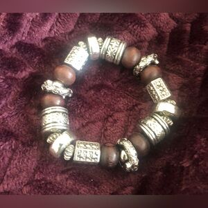 Silver and Brown Beaded Bracelet